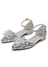 Flat-heeled Pointed Crystal Buckle Bridal Shoes
