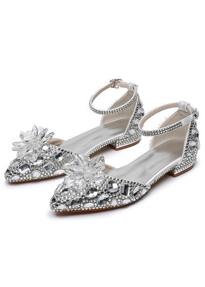Flat-heeled Pointed Crystal Buckle Bridal Shoes