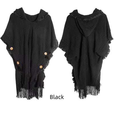 Autumn and Winter Button Hooded Cloak Shawl