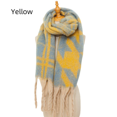 Jacquard Coarse Fringed Houndstooth Scarf Shawl