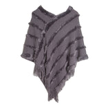 V-neck Solid Color Knitted Plush Shawl