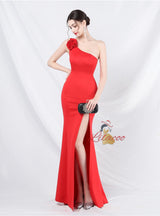 Mermaid One Shoulder Split Prom Dress