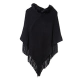 Solid Color Striped Fringed Hooded Cloak