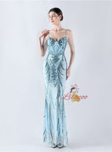 Spaghetti Straps Sequins Beading Prom Dress