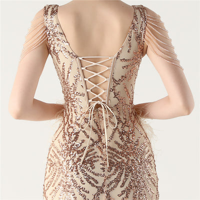 Mermaid Sequins V-neck Beading Prom Dress