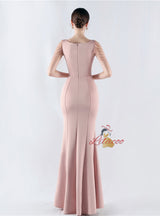 Scoop Neck Beading Split Prom Dress