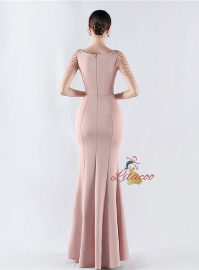 Scoop Neck Beading Split Prom Dress