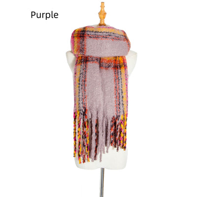 Warm Thick Fringed Plaid Scarf