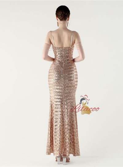 Mermaid Sequins Spaghetti Straps Beading Prom Dress