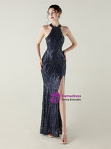 Mermaid Halter Sequins Halter Prom Dress