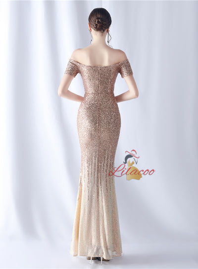 Mermaid Sequins Off the Shoulder Beading Prom Dress