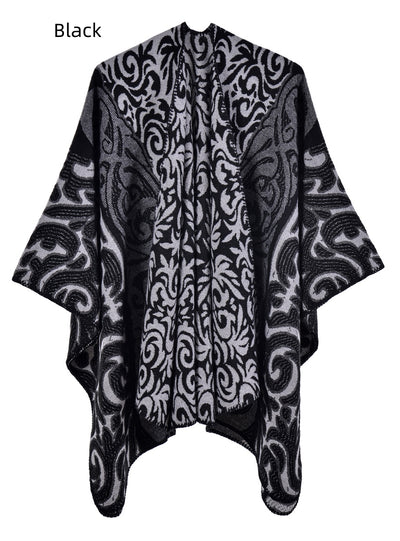 Retro Flame Jacquard Warm Split Shawl