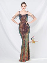 Mermaid Sequins Spaghetti Straps Prom Dress