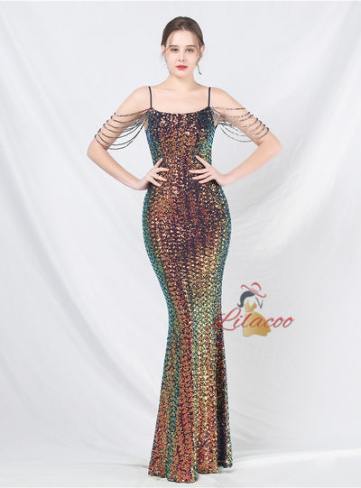 Mermaid Sequins Spaghetti Straps Prom Dress