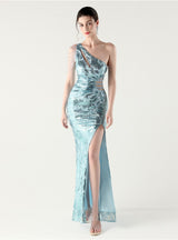 One Shoulder Mermaid Sequins Beading Prom Dress