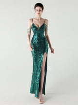 Mermaid Spaghetti Straps Beading Prom Dress