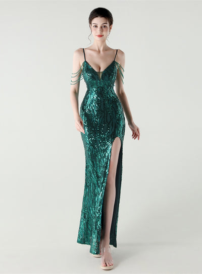 Mermaid Spaghetti Straps Beading Prom Dress