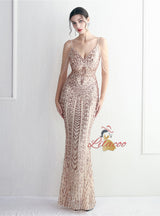 Sequins Mermaid Spaghetti Straps Beading Prom Dress