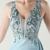 Mermaid V-neck Split Appliques Prom Dress