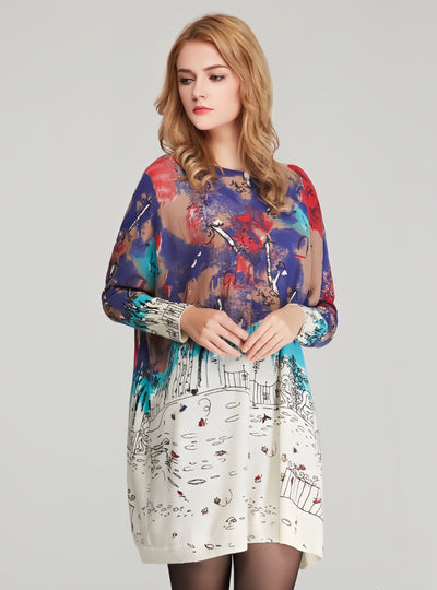 Women's Loose Printed Pullover Long Sleeve Sweater