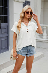 Solid Color Button Hooded Loose Short Sleeve T-shirt