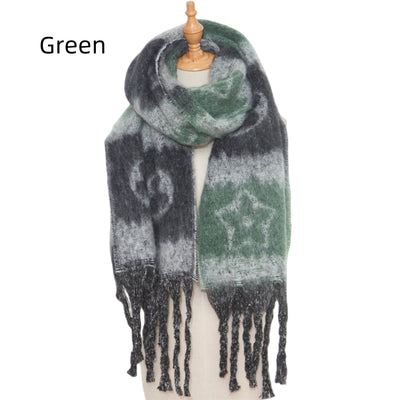 Coarse Tassel Jacquard Flower Scarf