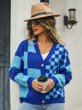 Plaid Stitching Sweater Coat