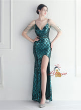 Spaghetti Straps Sequins Beading Prom Dress