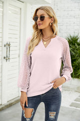 Lace Stitching Long Sleeve V-neck T-shirt