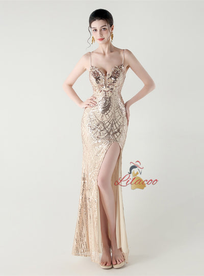 Mermaid Spaghetti Straps Appliques Prom Dress