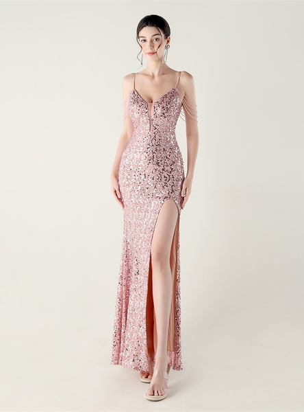Mermaid Sequins Spaghetti Straps Beading Prom Dress