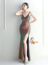 Sexy Straps Split Sequins Prom Dress