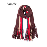 Warm Scarf Striped Solid Color Fringed Wool Scarf