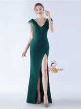 V-neck Mermaid Beading Split Prom Dress