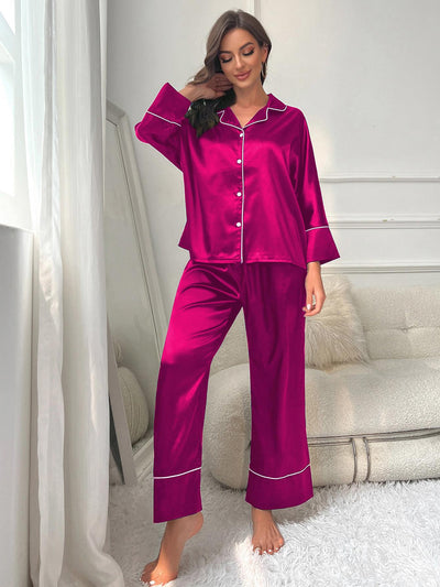 Silk-like Ladies Long-sleeved Pajamas Suit