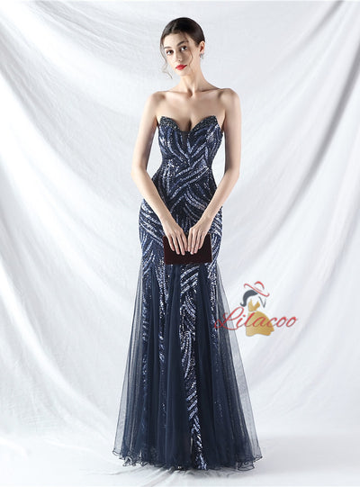 Mermaid Strapless Sequins Prom Dress