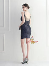 Spaghetti Straps Sequins Mini Prom Dress