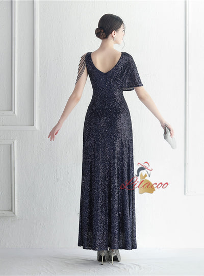 Scoop Neck Sequins Beading Prom Dress