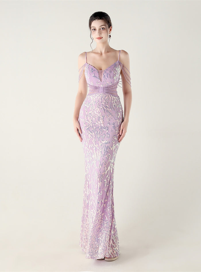 Mermaid Sequins Spaghetti Straps Beading Prom Dress