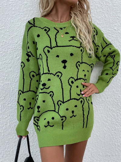 Printed Round Neck Knitted Pullover Sweater