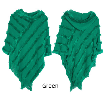 Solid Color Hooded Hooded Cape Shawl