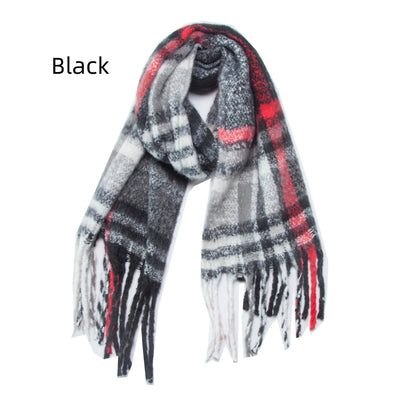 Women Plaid Fringed Scarf