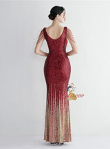 V-neck Sequins Beading Prom Dress