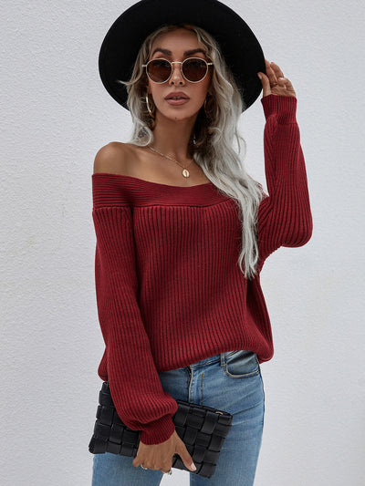 Large Size Loose Knit Solid Color Pullover Sweater