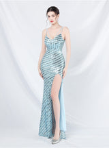 Mermaid Sequins Spaghetti Straps Split Prom Dress