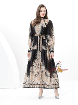 Palace Stand-up Printed Breasted Dress