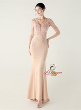 Mermaid V-neck Appliques Beading Prom Dress