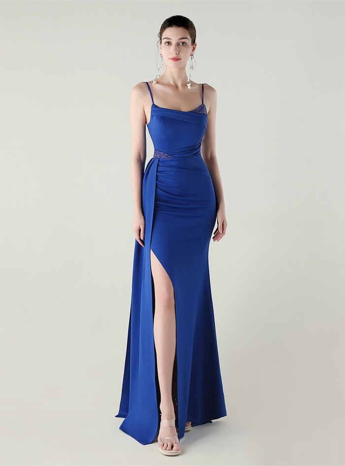 Mermaid Spaghetti Straps Split Beading Prom Dress