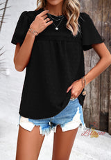 Solid Color Short Sleeve Lace Top