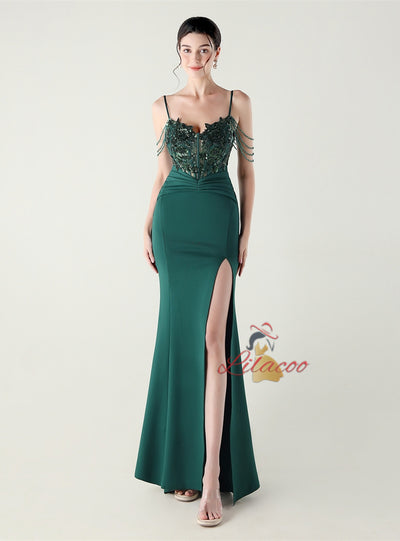 Memraid Spaghetti Straps Appliques Prom Dress